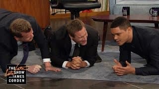 Aaron Eckhart, Trevor Noah & James Get Physical