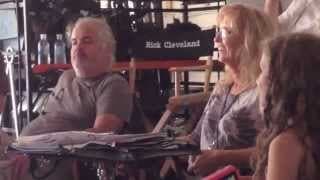 Bianca & Chiara D'Ambrosio with Director Peter O'Fallon on set of "Legit"