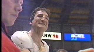 Tim Hunter yells at Winnipeg players  Feb 9, 1995