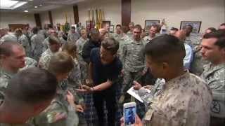 Fury: Brad Pitt, Logan Lerman & Shia LaBeouf Meet Soliders at Fort Benning | ScreenSlam