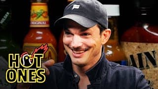 Ashton Kutcher Gets an Endorphin Rush While Eating Spicy Wings | Hot Ones